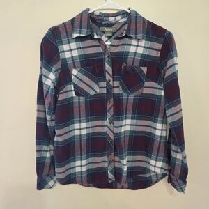 Natural Reflections Plaid Button Down Shirt - Burgundy and Green